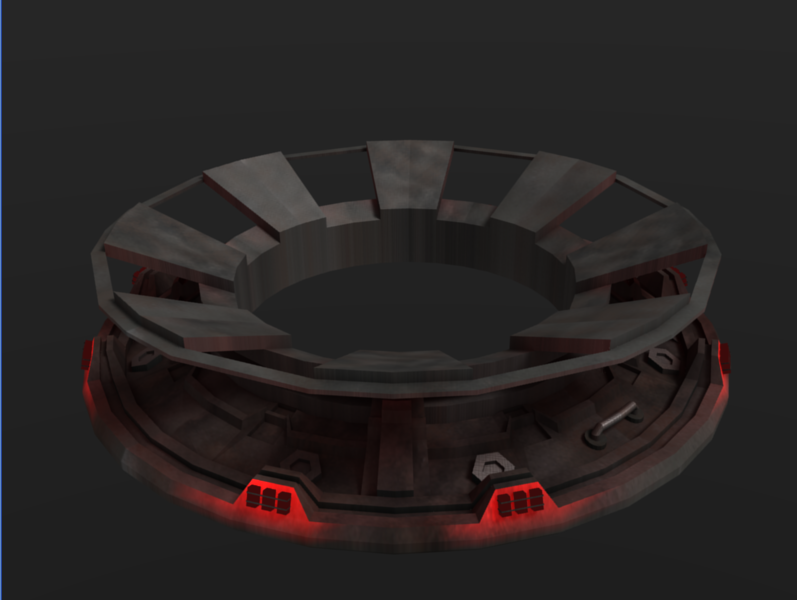 Rough-draft render of the new orbital dock model with rusty metal texture.